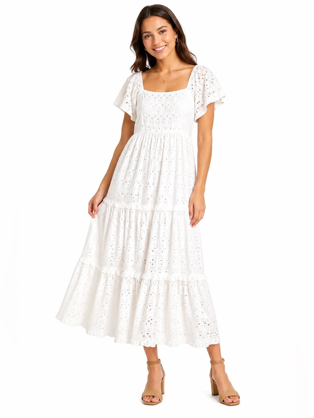 Antonio Melani Georgia Eyelet Maxi Dress Square Neck Tiered Size 2 NWT
